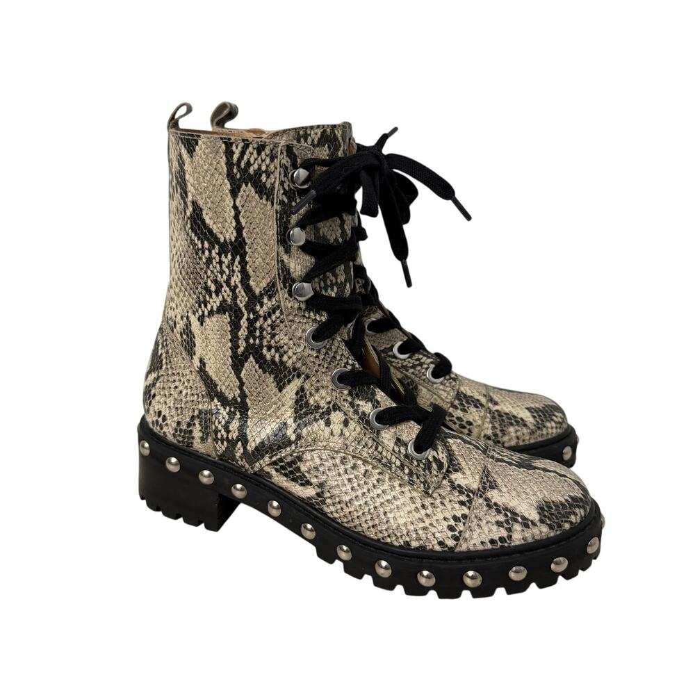 Schutz Andrea Boots Womens Size 7.5 B Snake Print Studded Side Zip Lace Up